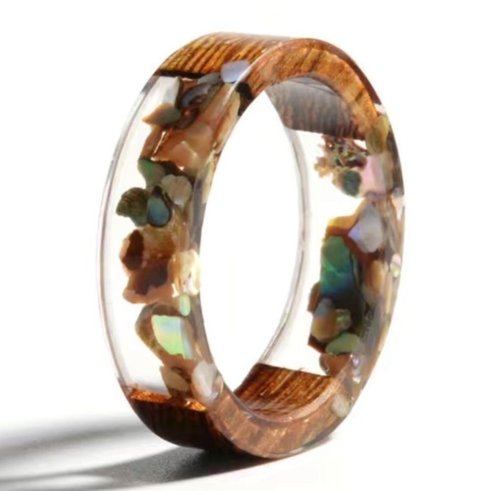 Floral wood resin ring